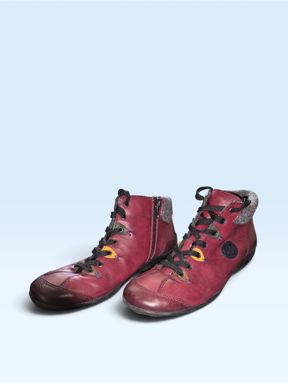 Rieker Women's Burgundy Leather Casual Ankle Boots Sz 7.5